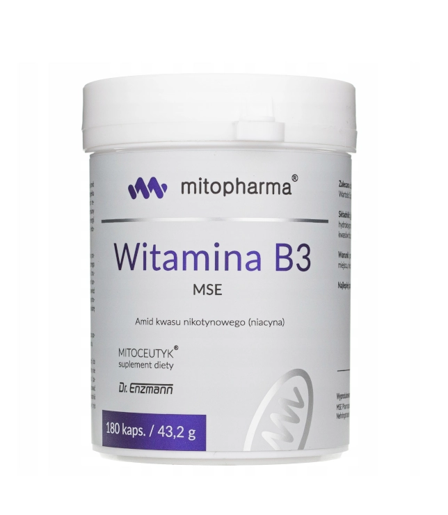 Dr.Enzmann Witamina B3 - 50 mg w postaci niacynamidu 180 kapsułek