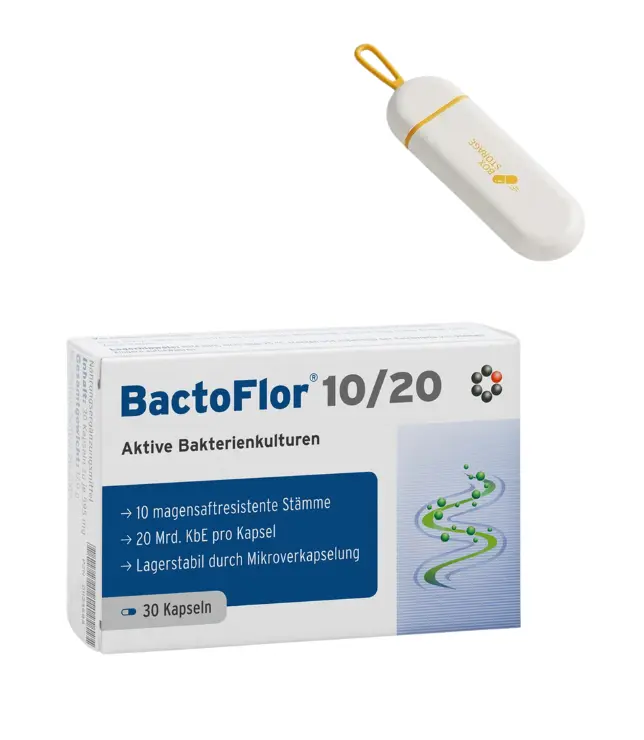 Intercell BactoFlor 10/20 probiotyki 30 szt. i pojemnik na tabletki